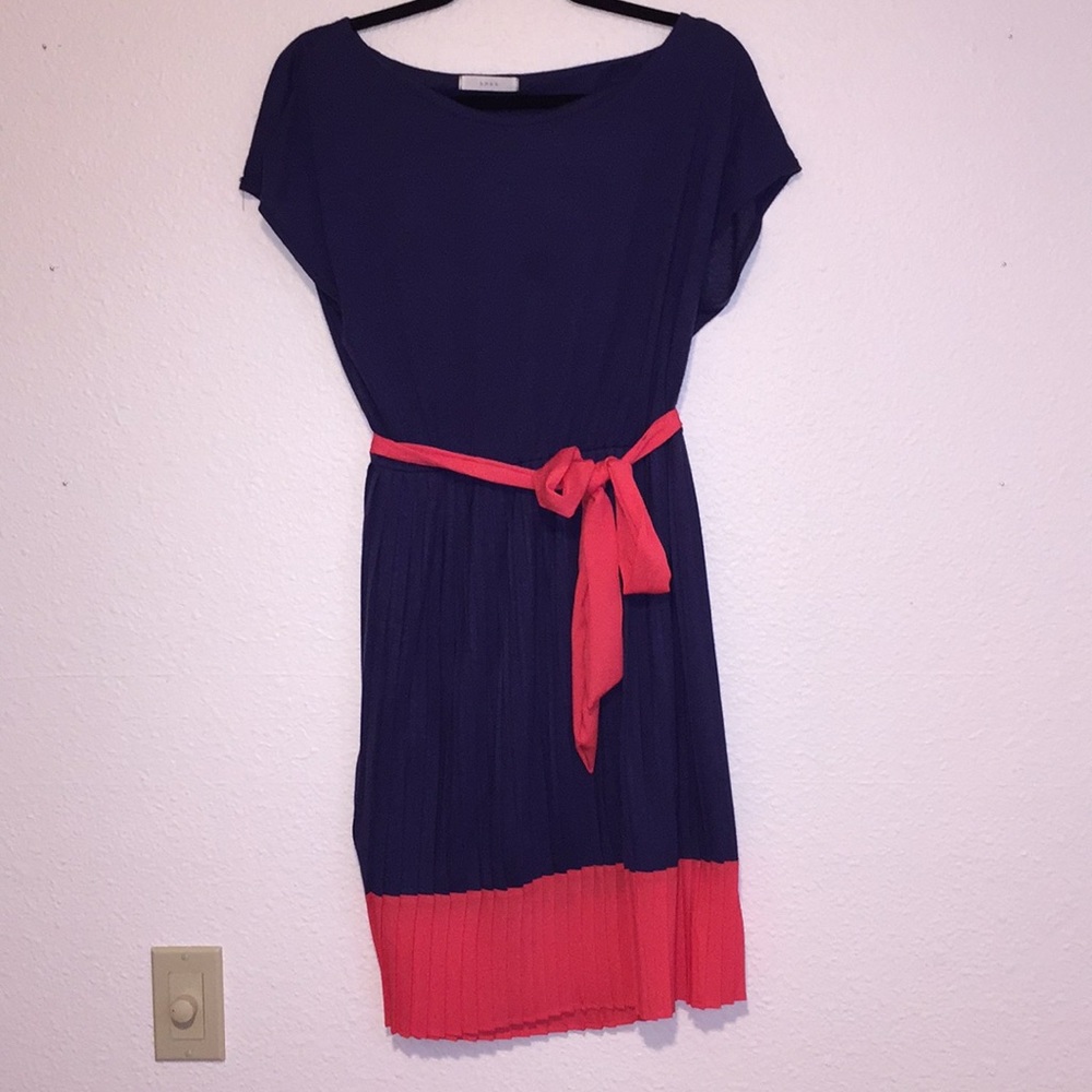 Nordstrom navy & pink Dress with Pleated Bottom